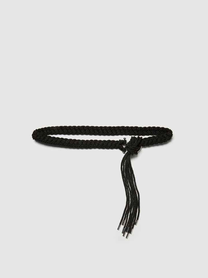 Woven belt with fringe - women's belts - Black | Sisley image number 1